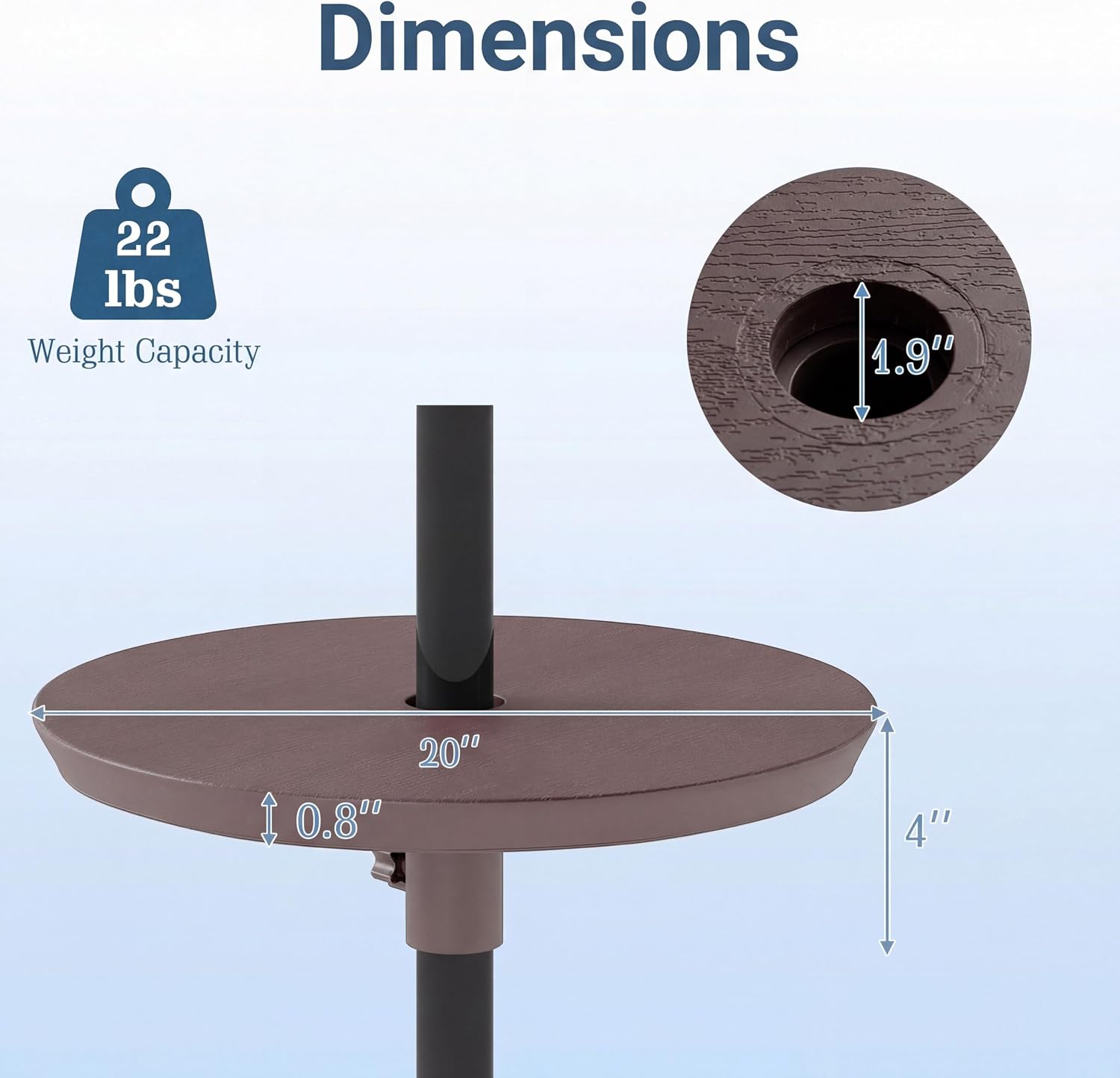 Giantex Umbrella Pole Table Tray - 20" Outdoor Side Table with Umbrella Hole, Height Adjustable Knob, All-Weather HDPE Matrial, for Patio, Backyard, Deck, Garden, Poolside (Brown)