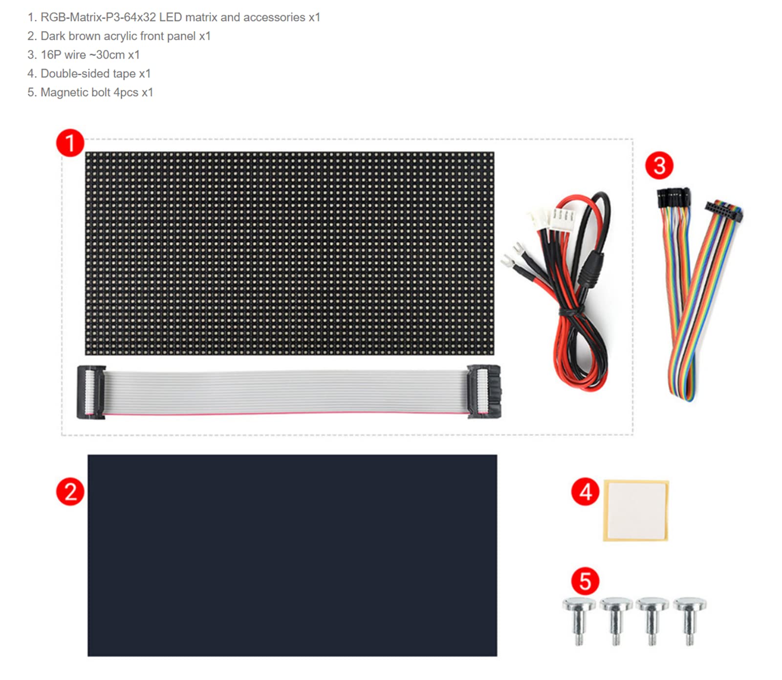 Waveshare 64×32 RGB LED Matrix Panel, 3mm Pitch, 2048 Singoli RGB LEDs Schermo Nudo, per Raspberry Pi, Arduino, ESP32, Consenti Displaying Testo, Immagine Colorata, Animazione (192mm×96mm)