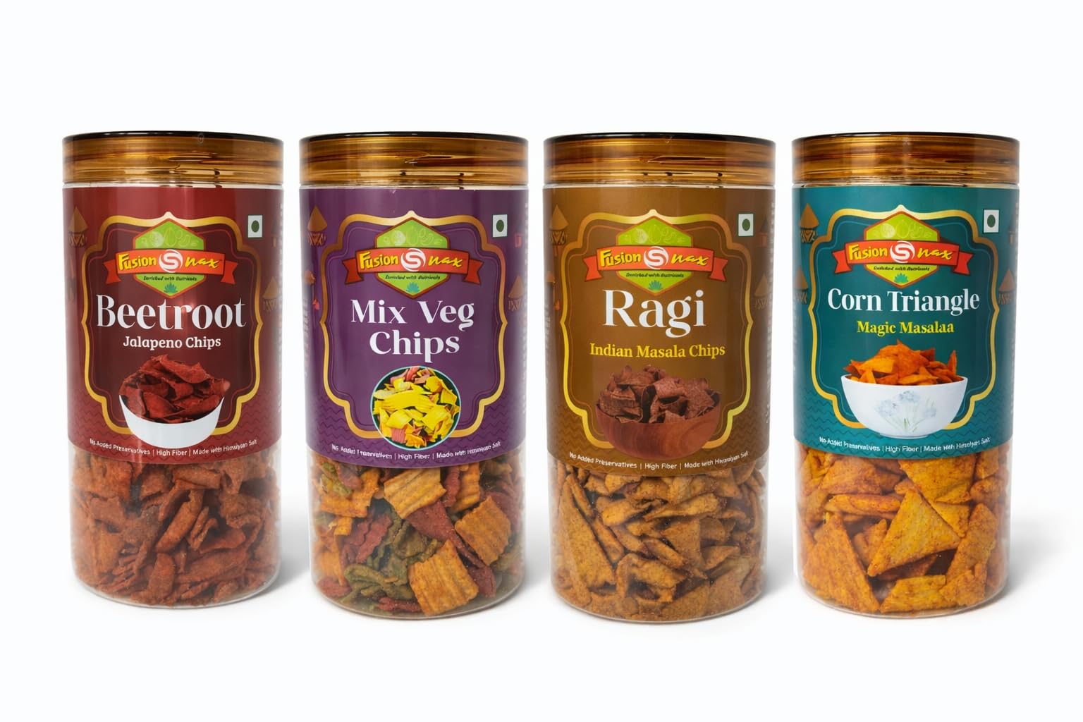 FUSIONSNAX Healthy Mixed Chips Combo, Beetroot Jalapeno, Corn Triangle Magic Masala, Mix Veg, Ragi Indian Masala, High Protein Snacks, No Palm Oil, Pack of 4-image-38
