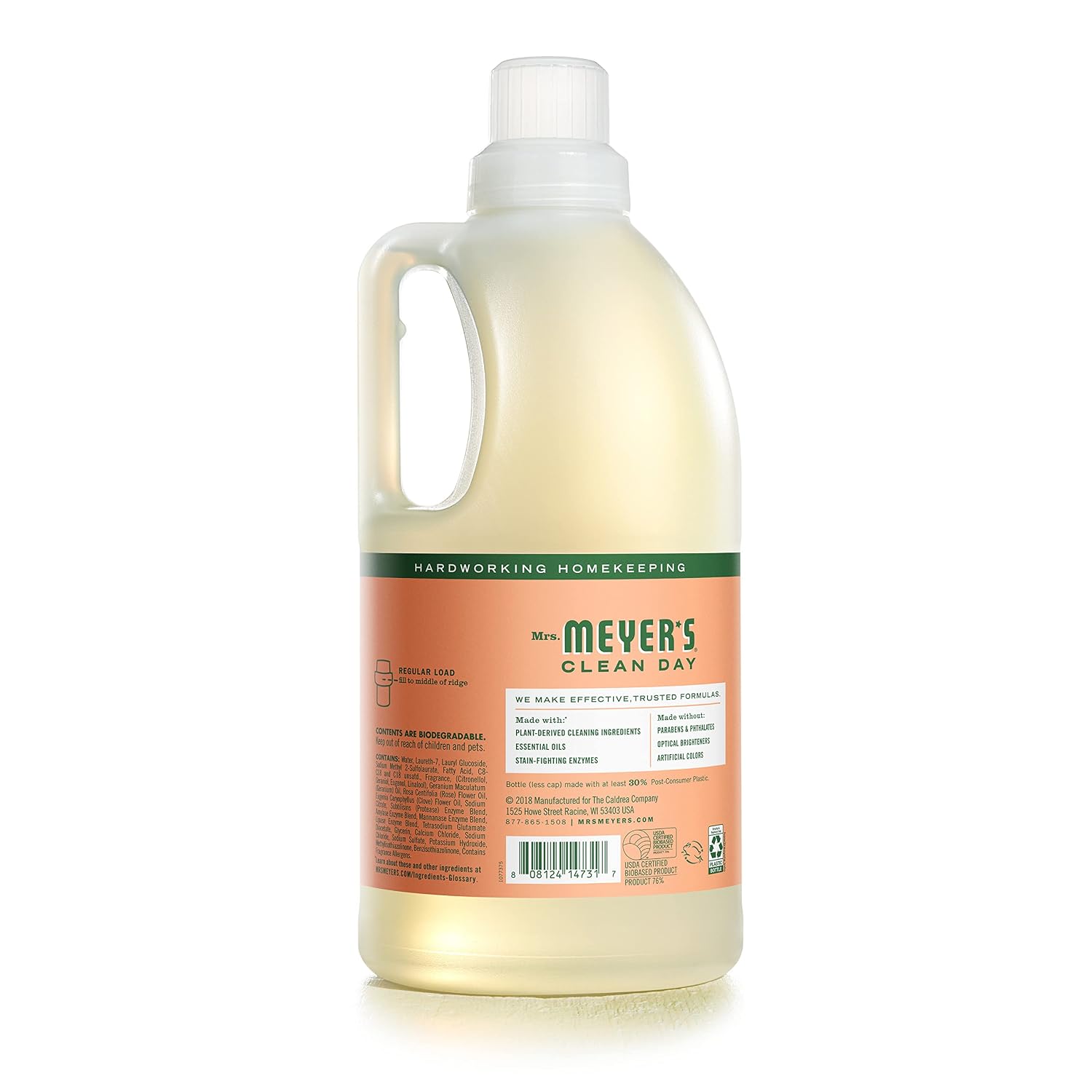 Mrs. Meyer's Liquid Laundry Detergent, Biodegradable Formula Infused with Essential Oils, Geranium, 64 Oz (64 Loads)