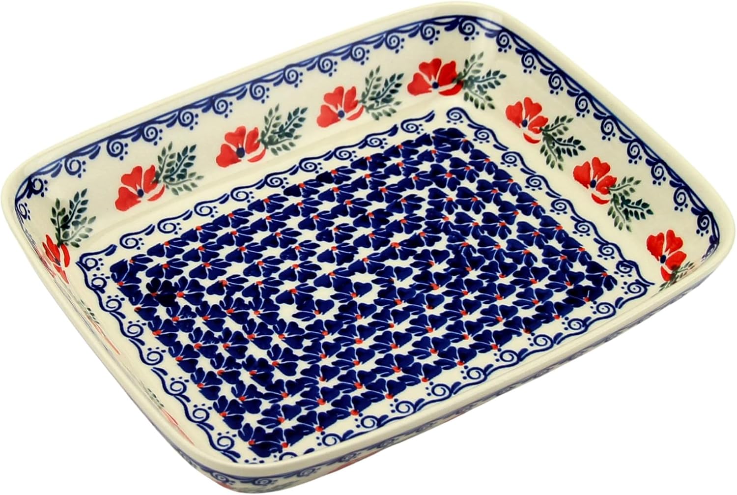 Polish Pottery Market Rectangular Baking Dish 10 x 8" Hand Made by Zaklady Boleslawiec Poland, Oven Safe, Dishwasher Safe