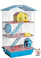 Gaiola de Hamster Desmontável Casa Teto Plástico 3 Andares Conforto Hamster (Azul)