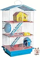 Gaiola de Hamster Desmontável Casa Teto Plástico 3 Andares Conforto Hamster (Azul)