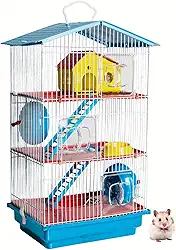 Gaiola de Hamster Desmontável Casa Teto Plástico 3 Andares Conforto Hamster (Azul)