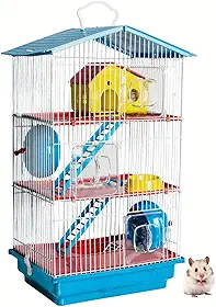 Gaiola de Hamster Desmontável Casa Teto Plástico 3 Andares Conforto Hamster (Azul)