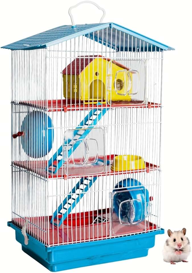 Gaiola de Hamster Desmontável Casa Teto Plástico 3 Andares Conforto Hamster (Azul)