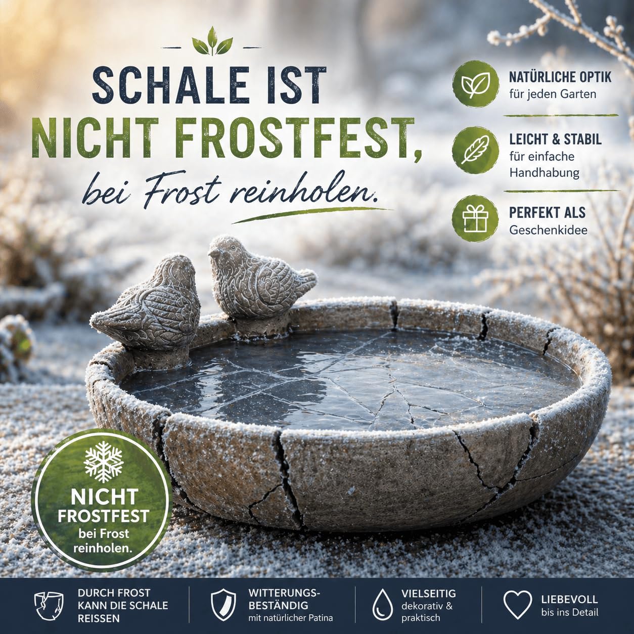 Vogeltränke Vogelbad Gartenvögel Wasserschale Vogeltränke Vogelbecken mit 2 Deko-Vögeln 26 cm rund für Balkon Terrasse Garten Dekoschale Wasserstelle für Wildvögel - 2 Stück