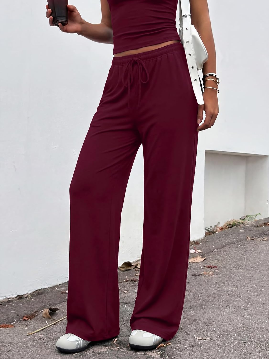 AYWA 2 Piece Lounge Sets for Women Fitted Tee Wide Leg Pants with Pockets image 4