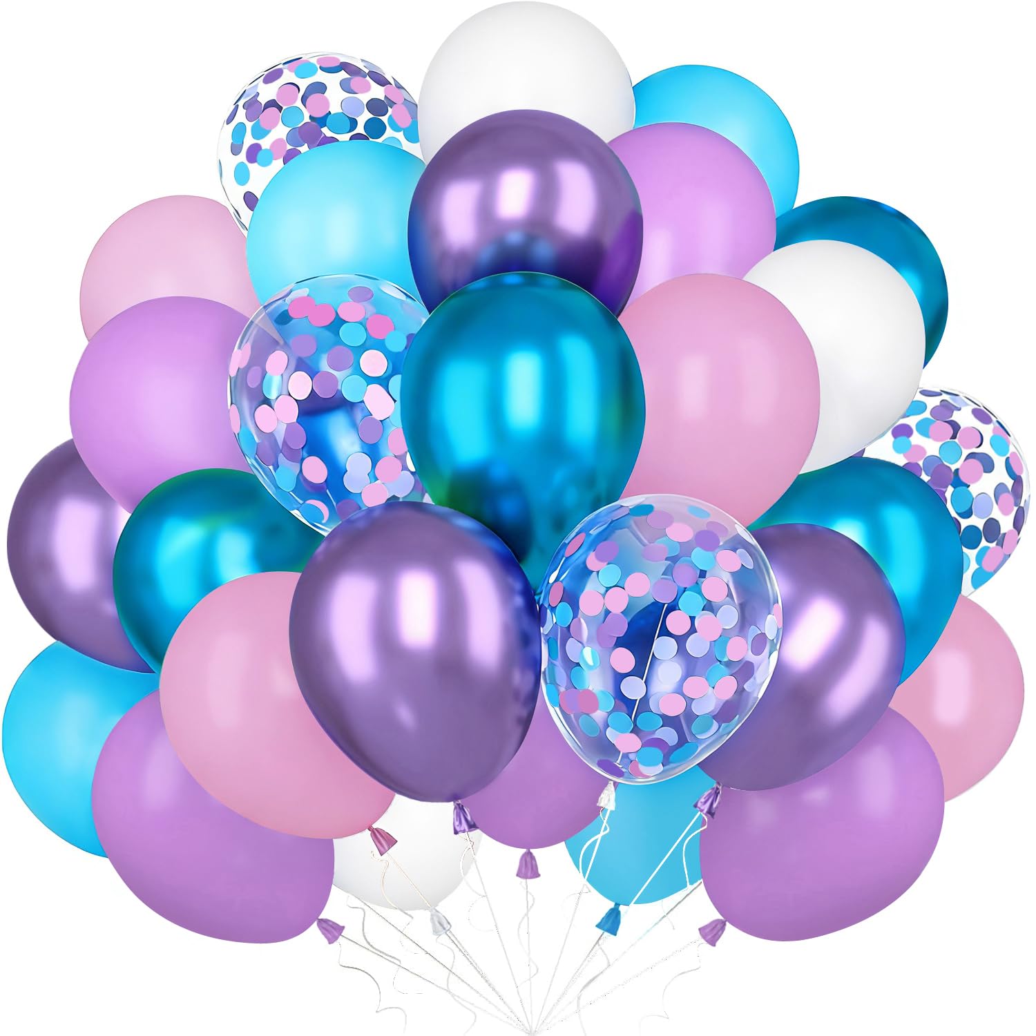Pink Purple Blue Balloons, 60PCS Metallic Purple Pink Latex Balloon with Confetti Latex Balloon, Party Balloons For Girls Princess Birthday Anniversary Engagement Wedding Fans Meeting Decorations โ image 1