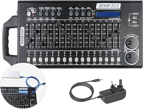Dmx 512 Stage Light Controller, Controlador de Luces Para Dj, Dmx Light Board Dj Light Controller, 512 Channel Dmx Lights Controller with More Built-in Program and RDM Dip Switch Function