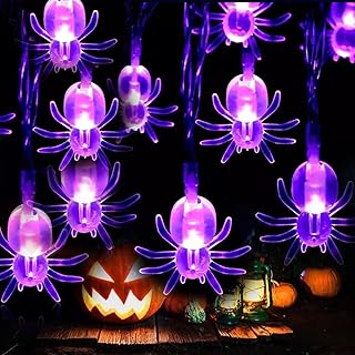 KITCHSTAR Halloween Spider String Lights, 9.8Ft Halloween Decorations with 20 LED Battery Operated Halloween Lights, 2 Modes Purple Halloween Decor Fairy Lights for Yard Home Indoor Window