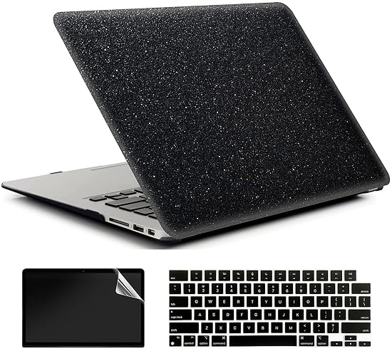 AMCJJ Compatible with MacBook Air 13 Inch Case 2017 2016 2015 2014 2013 2012 2011 2010 Release A1466/A1369, Shiny Plastic Hard Shell Case & Keyboard Cover,Glitter Black