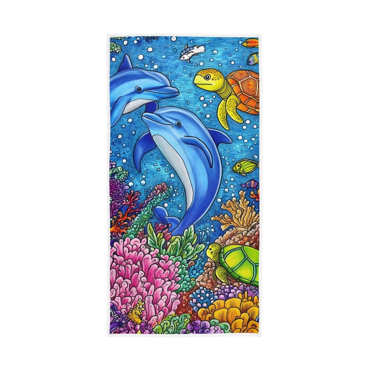 LSRCPD Colorful Ocean Scene Hand Towel Cotton Absorbent Soft Decorative Towel for Bathroom 15 x 30 Inch