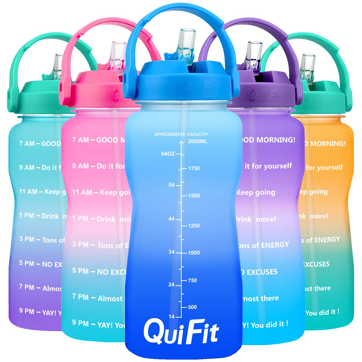 Buy QuiFit 2 Litre Motivational Straw Water Bottle with Time Marker,Wide Mouth BPA Free,Leak
