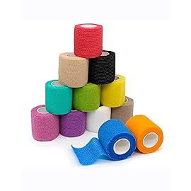 FriCARE Self Adhesive Bandage Wrap, Medical Tape in First Aid Kit, Cohesive Bandages for Wounds Sport Vet, 2 Inches X 5 Yards 12 Rolls, Rainbow