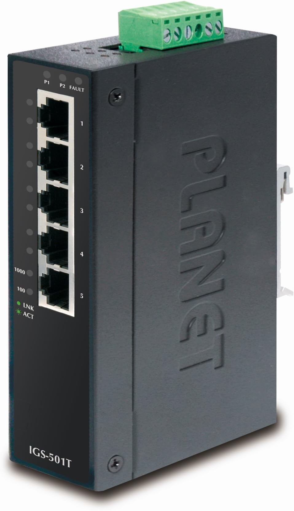 Planet TechnologyIGS-501T IP30 Industrial Gigabit Ethernet Switch 5-Port 10/100/1000Base-TX (-40~75°C)