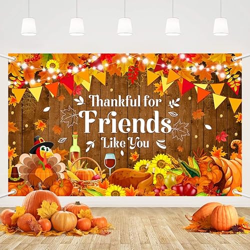 MEHOFOND Fall Happy Friendsgiving Backdrop, Thankful for Friends Like You