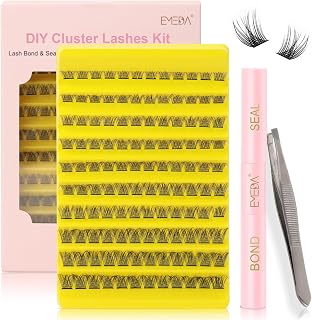 EMEDA Individual Cluster Eyelashes with Applicator and Bonding and Sealing Kit 14mm Style M02 - Soft and Light Synthetic Fiber