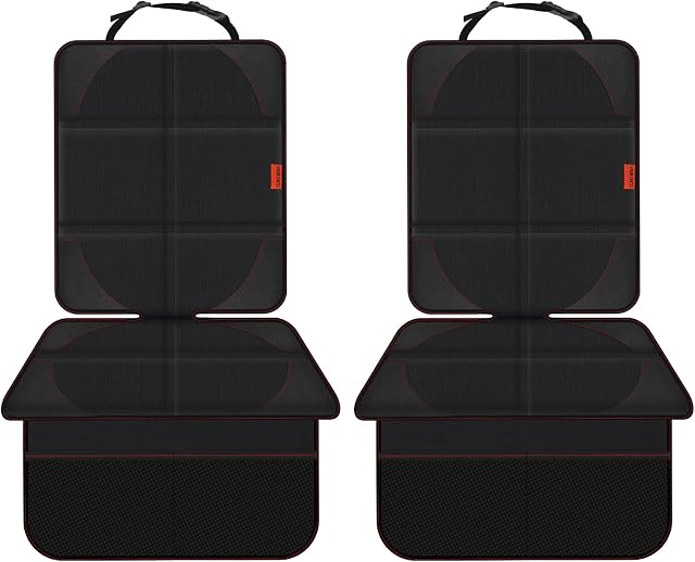 VANLONTD Car Seat Protector - 2 Pack Car Seat Protectors for Child Seats with Padded Cover and Organiser Pockets, Baby Car Back Seat Protector Protects Upholstery from Stains and Damage, Black