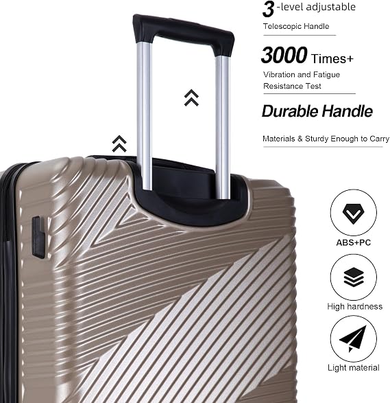 Travelhouse 5-piece Hardside luggage set with Spinner Wheel,TSA lock (Gold, 3-piece set)