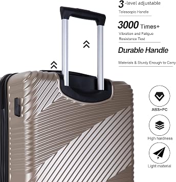 Travelhouse 5-piece Hardside luggage set with Spinner Wheel,TSA lock (Gold, 3-piece set)