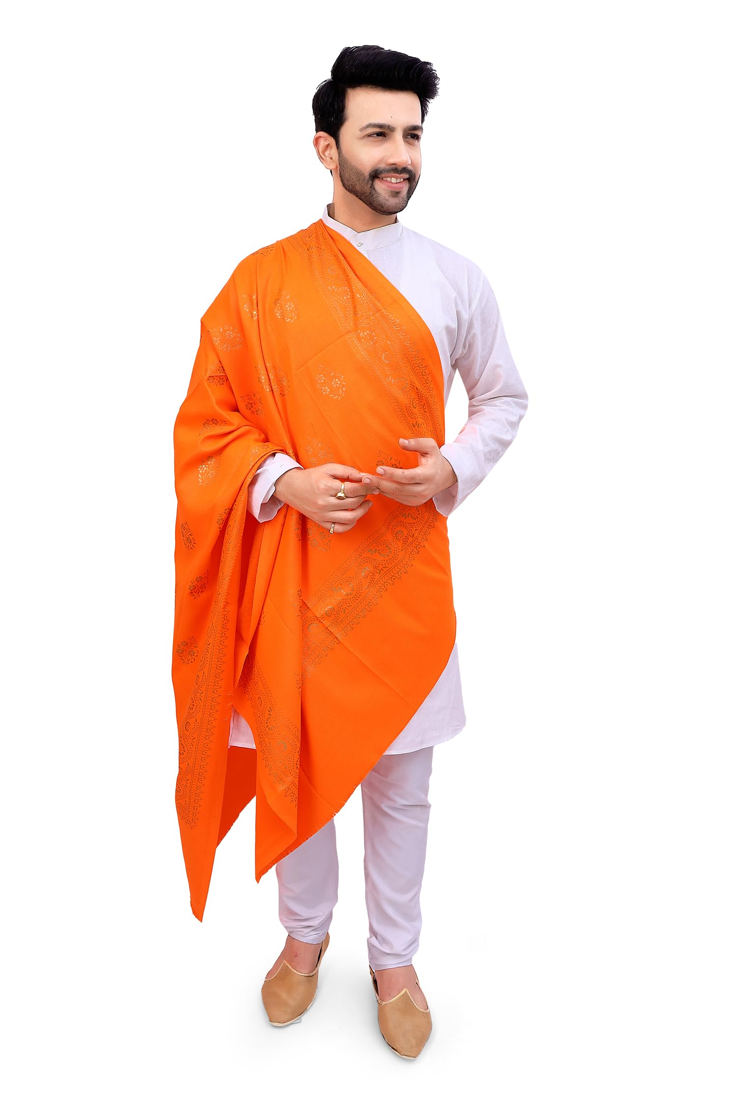 priyakant safawala Men's Traditional Oswal Printed Shawl, Shela, Dupatta For Traditional Function Use It, (Gift Shawl) [Orange, Size - 36×72 Inches, 2 Meter]-picture-41