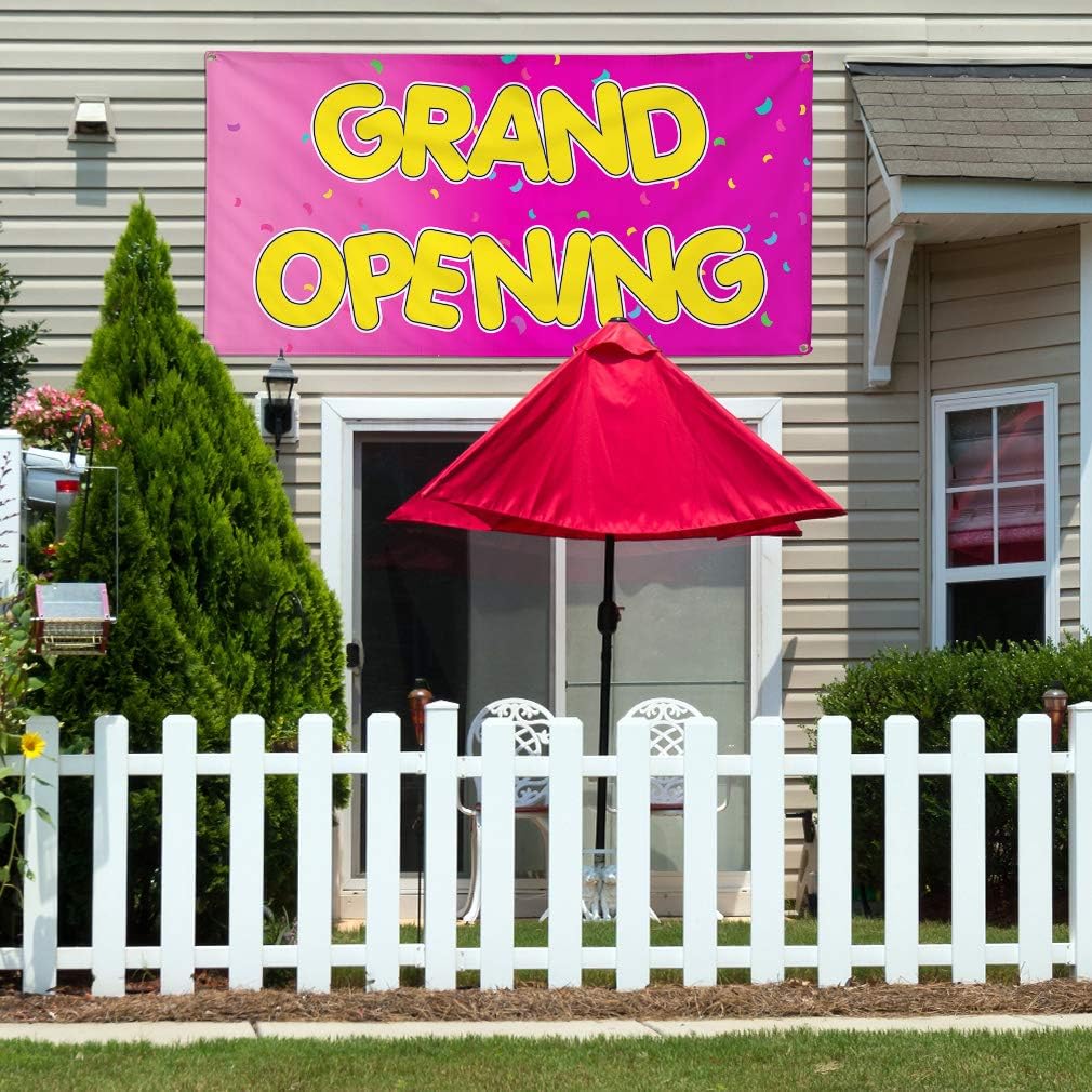 Vinyl Banner Multiple Sizes Grand Opening Advertising Printing A Business Outdoor Weatherproof Industrial Yard Signs Pink 4 Grommets 16x40Inches