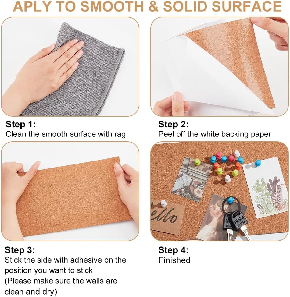 BENECREAT 98x6 Inch Self-Adhesive Cork Roll 1/8inch Thick Backed Cork Boards Mat Strong Self-Adhesive Corkboard for Wall Furnitures Party Decoration, DIY Crafts