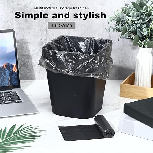 Miniatura 6 de Eccliy Paquete de 6 cubos de basura de plástico con 3 rollos de bolsas de basura, cubo de basura pequeño, contenedor de basura para baño,