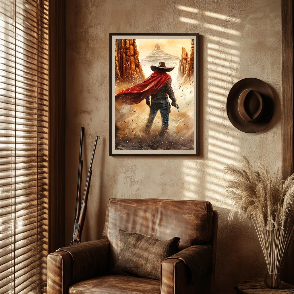 Bgraamiens Crimson Frontier 1000 Piece Jigsaw Puzzle – Western Lone Cowboy in Desert Storm – Dramatic Landscape Puzzle for Adults – Wild West Art Gift Idea