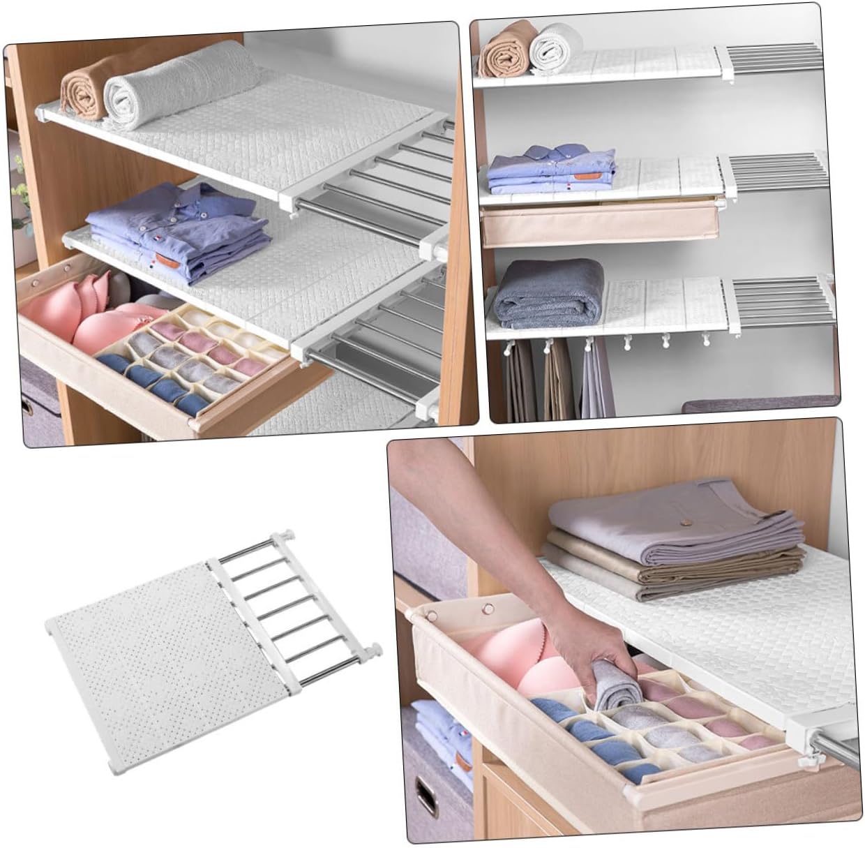 CHILDWEET 1pc Wardrobe Divider Rack for Clothes Expandable Storage Shelf Organizer Punch Design for Closet Organization and Space Saving White