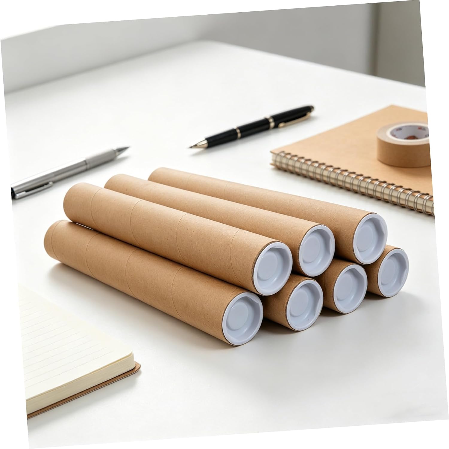 Cabilock 12pcs Kraft Cardboard Mailing Tubes with Plastic Caps, 30cm Length X 40mm Diameter X 3mm Thickness, Protective Poster Shipping Tubes for Artwork, Documents, and Prints Storage