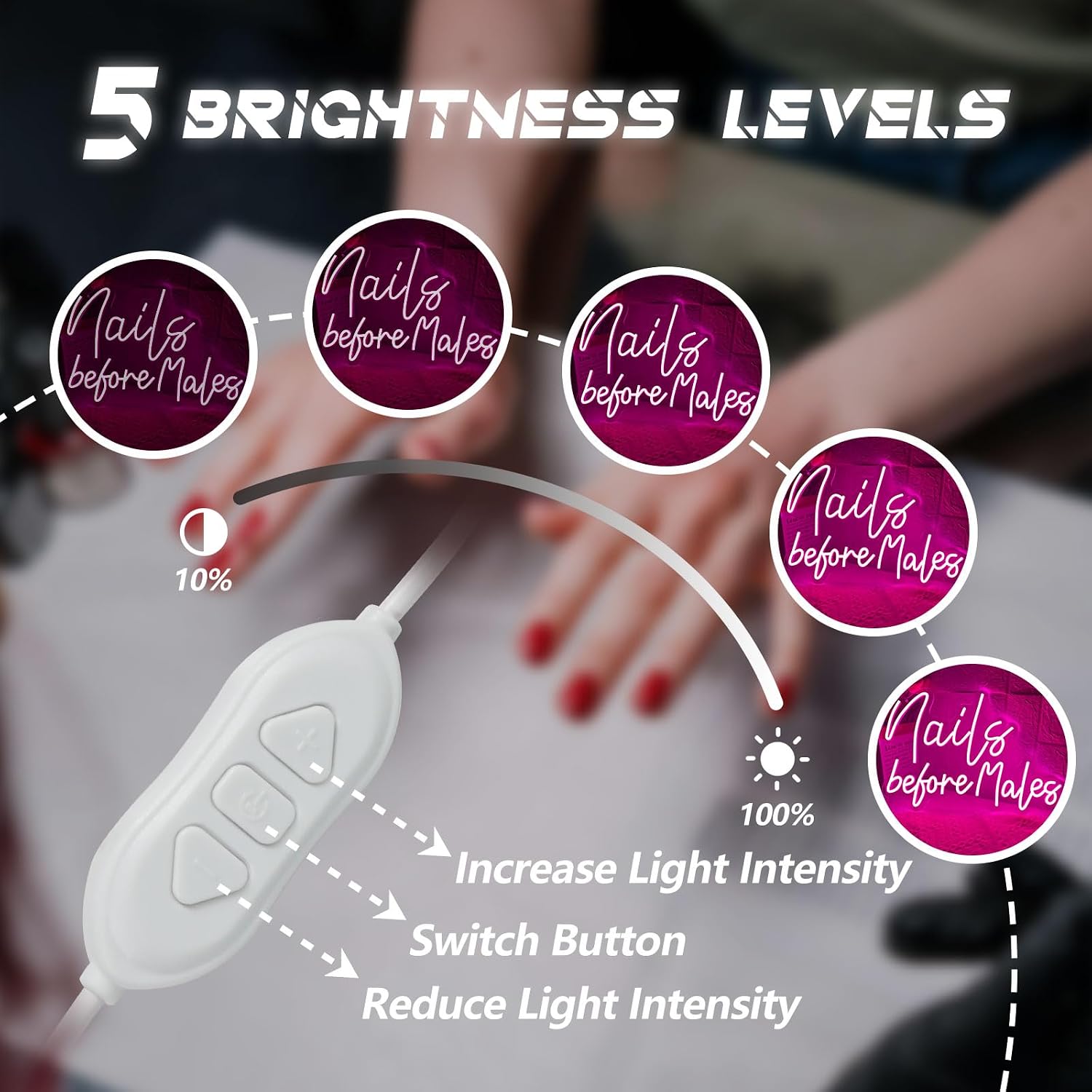 Nails Before Males Neon Sign, Dimmable Nail Neon Light for Wall Decor, USB Powered Nail Letter Neon Light Up Sign for Nail Salon Beauty Room Bedroom Makeup Room Birthday Party