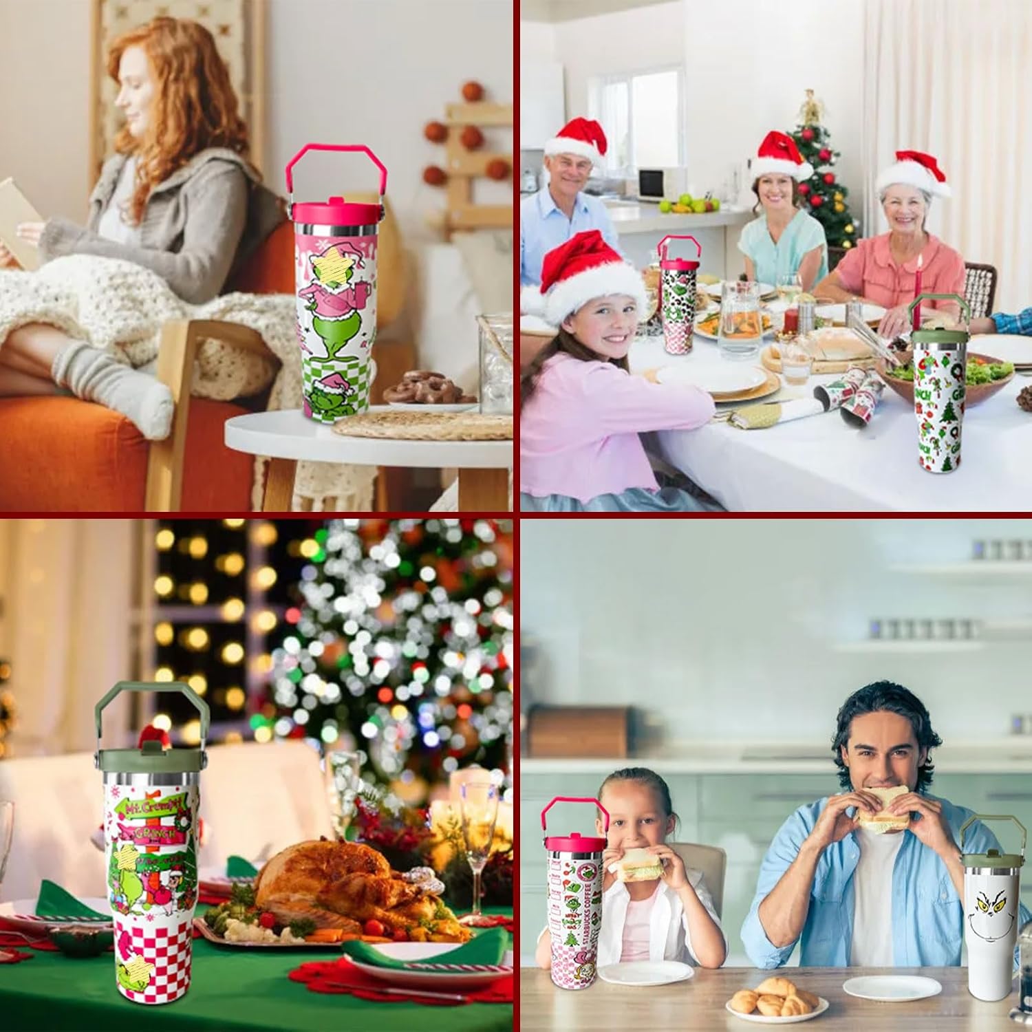 30 oz Christmas Tumbler with Handle and 2 Straw, 100% Leak Proof 304 Stainless Steel Tumbler, Christmas Gift 30oz Tumblers (17) - Image 7