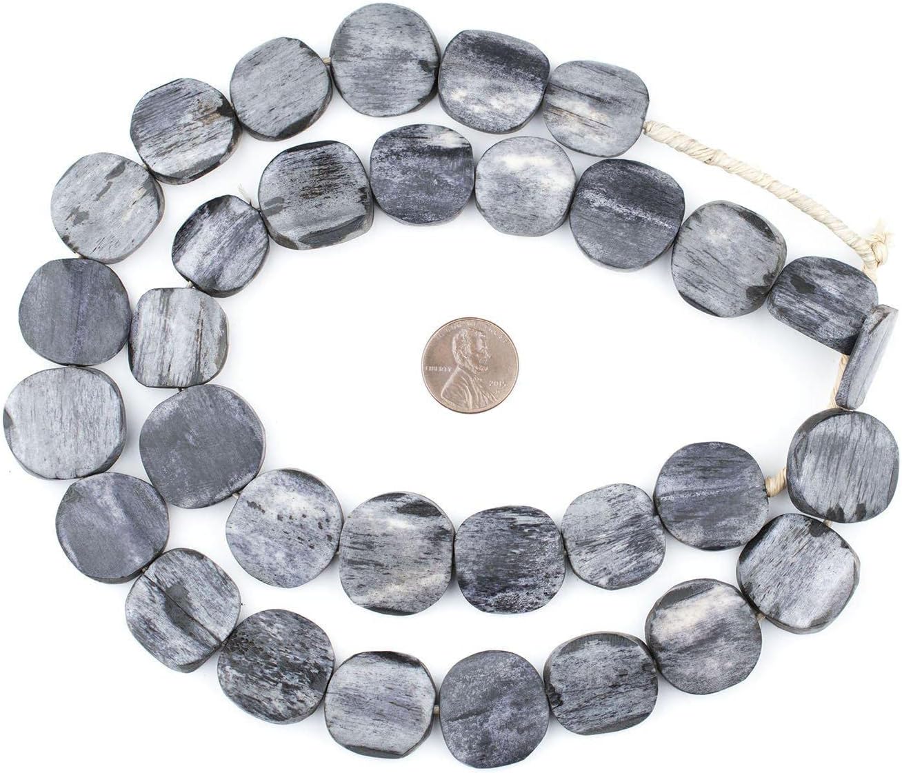 The Bead Chest Dark Grey Bone Beads Circular 21mm Kenya African Flat Large Hole 30 Inch Strand Handmade