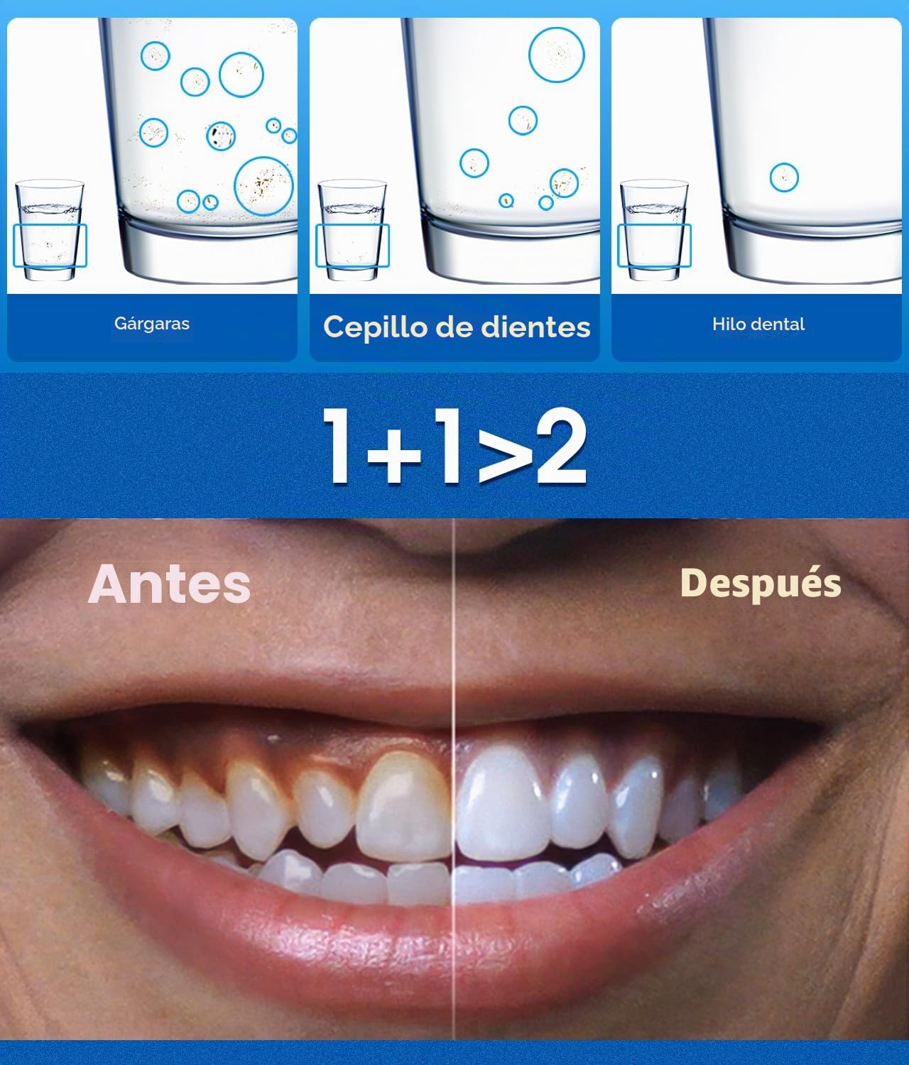Cepillo de dientes eléctrico e hilo dental de agua, irrigador bucal de 600 ml con 7 puntas de chorro, 10 ajustes de presión ajustables, cepillo de dientes eléctrico sónico con 2 cabezales de cepillo