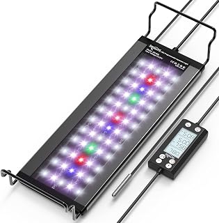 Programmable Aquarium Light for Plants, 24/7 Cycle LED Aquarium Light with LCD Monitor, Fish Tank Light with Memory Function, Temperature Alarm, WRBG DIY Color, for 12-18 Inch Planted Tank