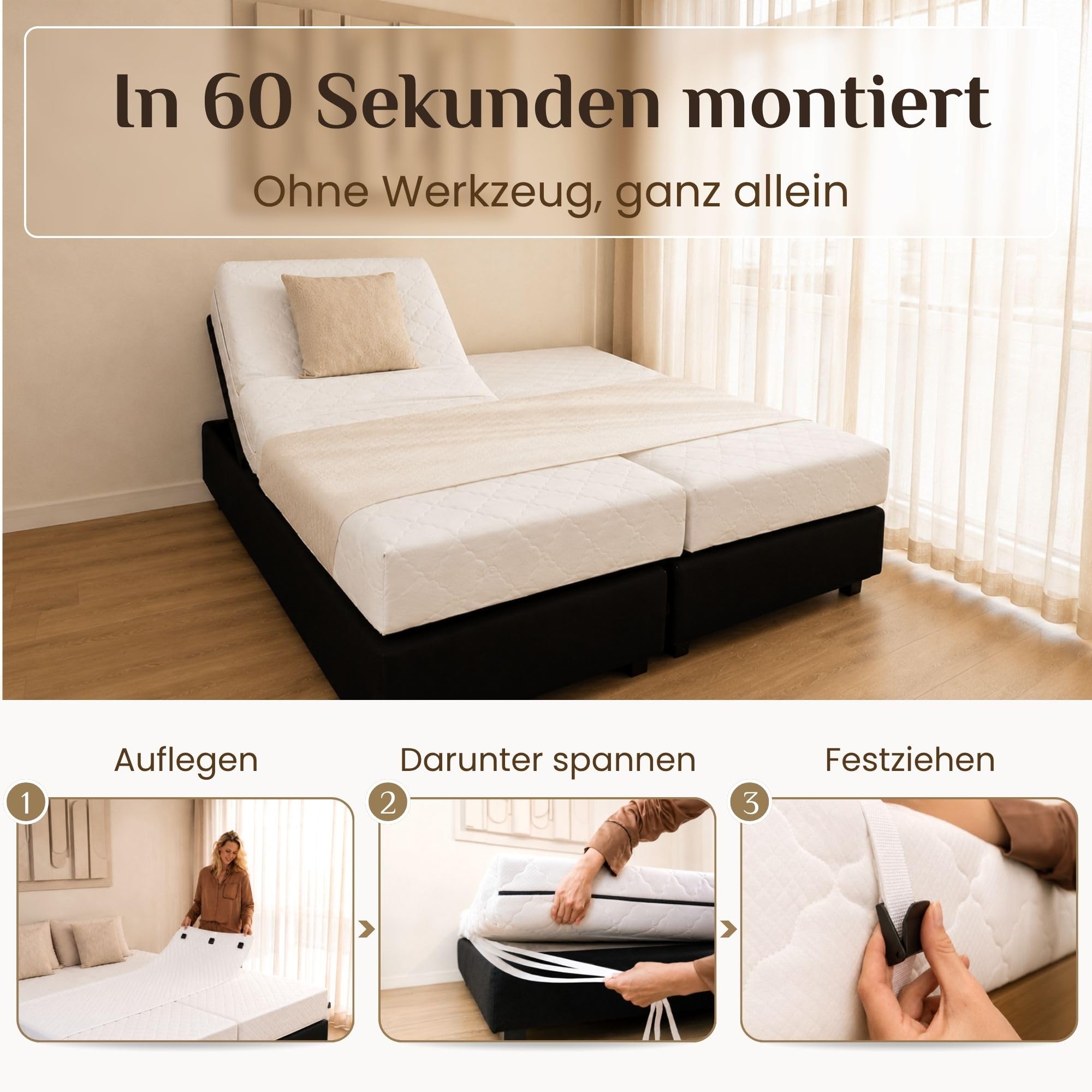 Bedbinder Deluxe Liebesbrücke für Matratzen 80 cm - Matratzenverbinder | Schließt die Besucherritze von unten – ohne Schaum, ohne Geruch. Hält gegen Verrutschen. 7 Jahre Garantie.