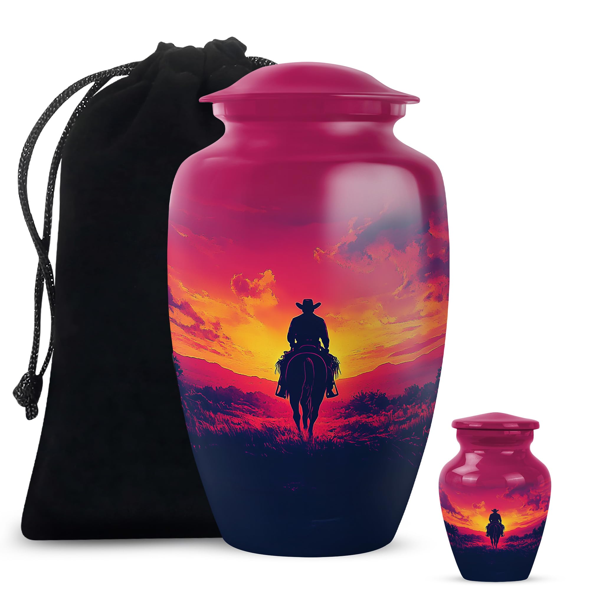 Cowboy Urn - Large &amp; Small Urns for Human Ashes Adult Male - Urn for Ashes for Women - Cremation Urns for Human Ashes (Combo - 10" &amp; 3", 2 Pcs)
