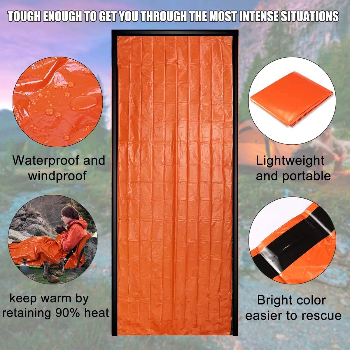 Notfall-Überlebensschlafsack, Thermo-Schlafsack, wasserdicht, leicht, tragbar, für Camping, Wandern, Outdoor-Abenteuer, Aktivitäten und Obdachlosenhilfe, 4 Stück