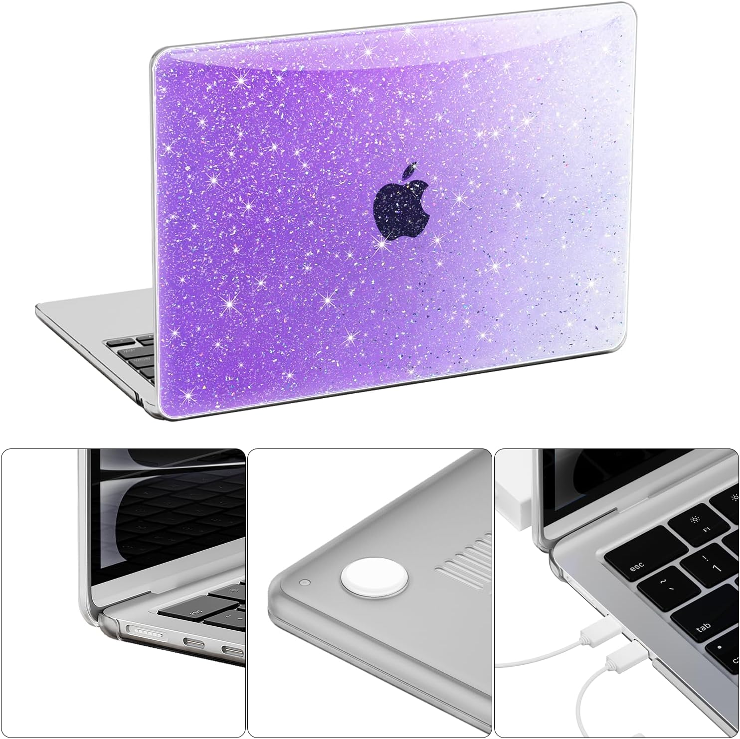 Compatible with MacBook Air 13 inch Case 2025 2024 2023 2022 M4 M3 M2 (Model A3240 A3113 A2681) Sturdy Glitter Laptop Hard Shell for MacBook Air 13.6" + Keyboard&Screen Cover, Gradient Purple - Image 3