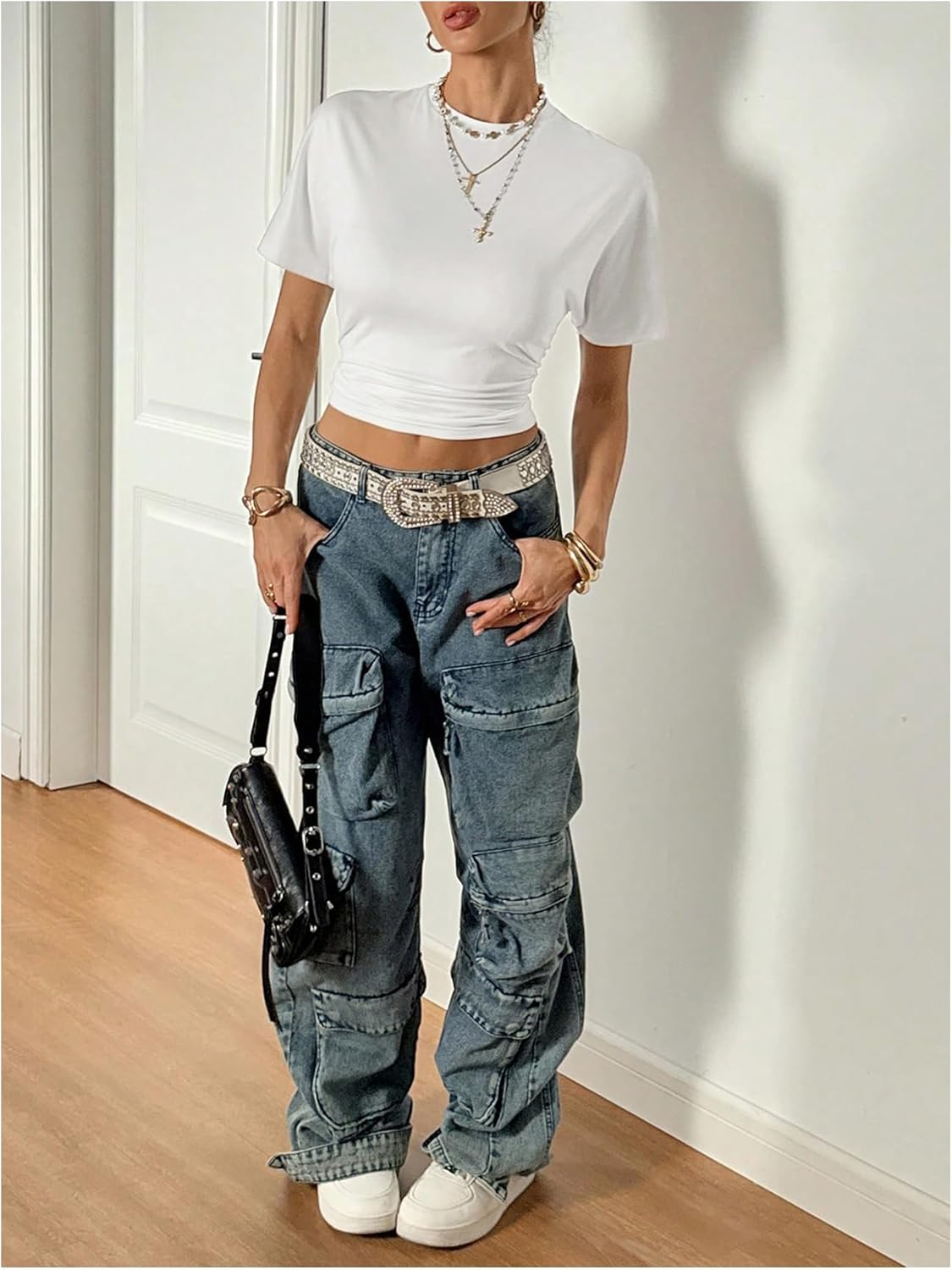 SweatyRocks Women's Dolman Short Sleeve Crop Top Crew Neck Fitted Shirts Casual Going Out T Shirt - Image 5