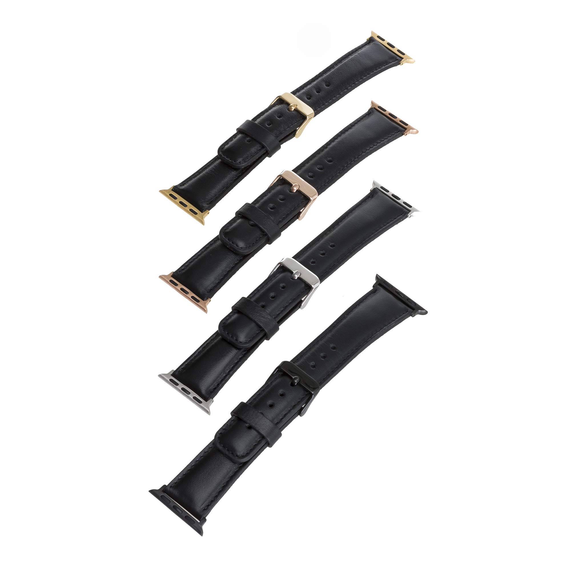 Venito Tuscany Bracelet de montre en cuir fait main compatible avec les montres Apple iWatch Série 5 ainsi que les séries 1, 2, 3, 4 42-44mm Noir rustique avec connecteur et fermoir noirs.