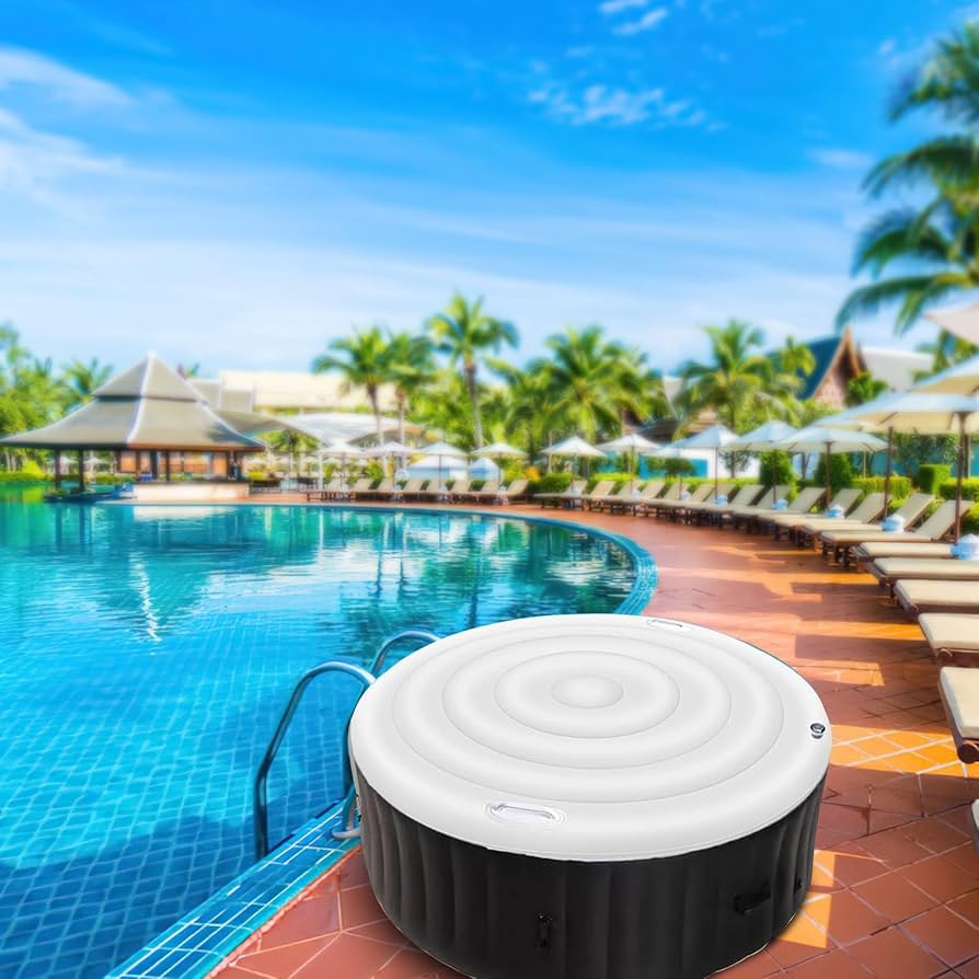 Naxoaeo Inflatable Hot Tub Cover 65inch Insulated Hot Tub Cover Windproof Rain Proof Round Hot Tub Cover Handles Energy Saving Spa Covers H