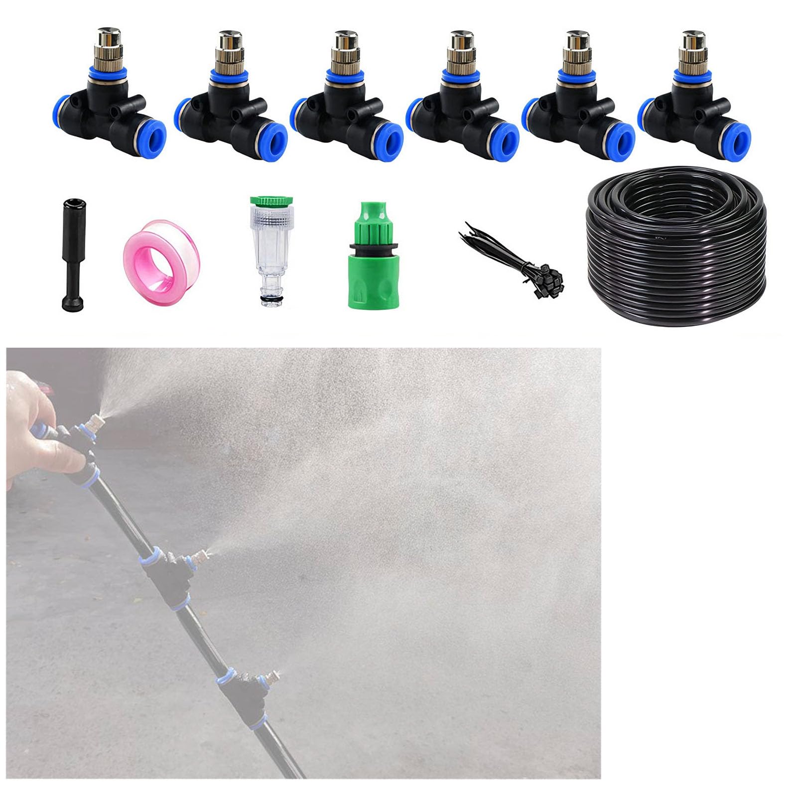 Sistema de riego por goteo, kit de sistema de riego de conexión rápida, sistema de riego automático de jardín con boquillas para invernadero, pl negro 30m 912 pipe + 30 sets of quick-connect fittings