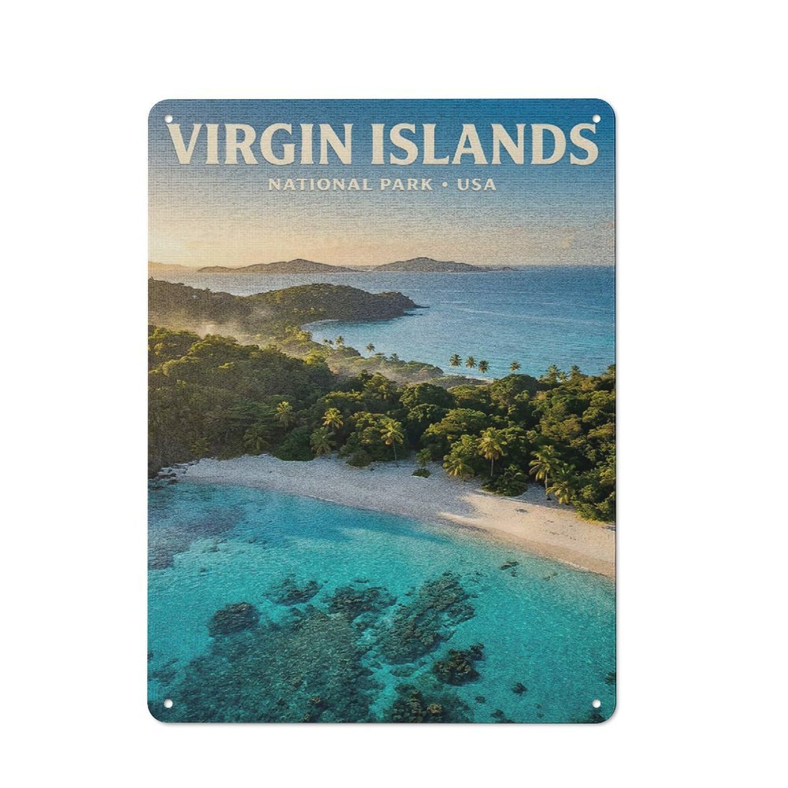 Junmoney Style-7 Tin Wall Plaque 40X30cm With Virgin Islands National Park For Café Or Restaurant, New Home Wall Decor For Hospitality Interior Collectors
