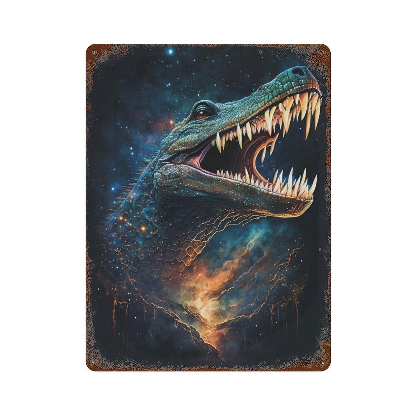 Galactic Crocodile Art Print-18 Aged Metal Wall Plaque 15.7"x11.8", Classic Wall Plaque for Garage, Pub Or Kitchen