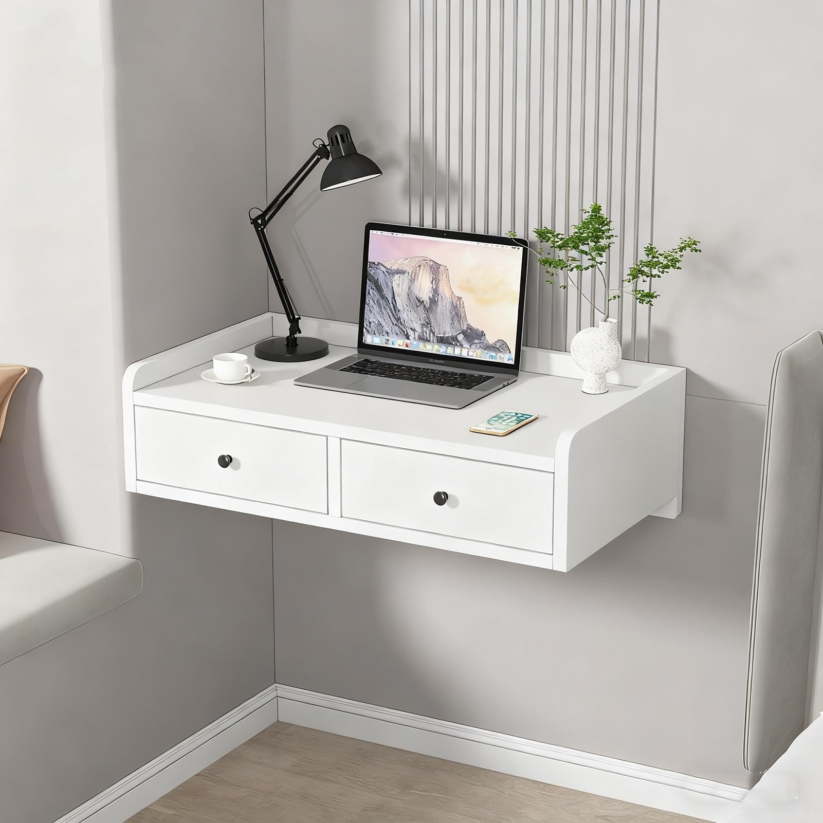 Vani-Make-up-Tisch zur Wandmontage, perfekt für kleine Schlafzimmer, Badezimmer, Ankleidezimmer, Weiß, 80 cm, für Make-up und Schmuck