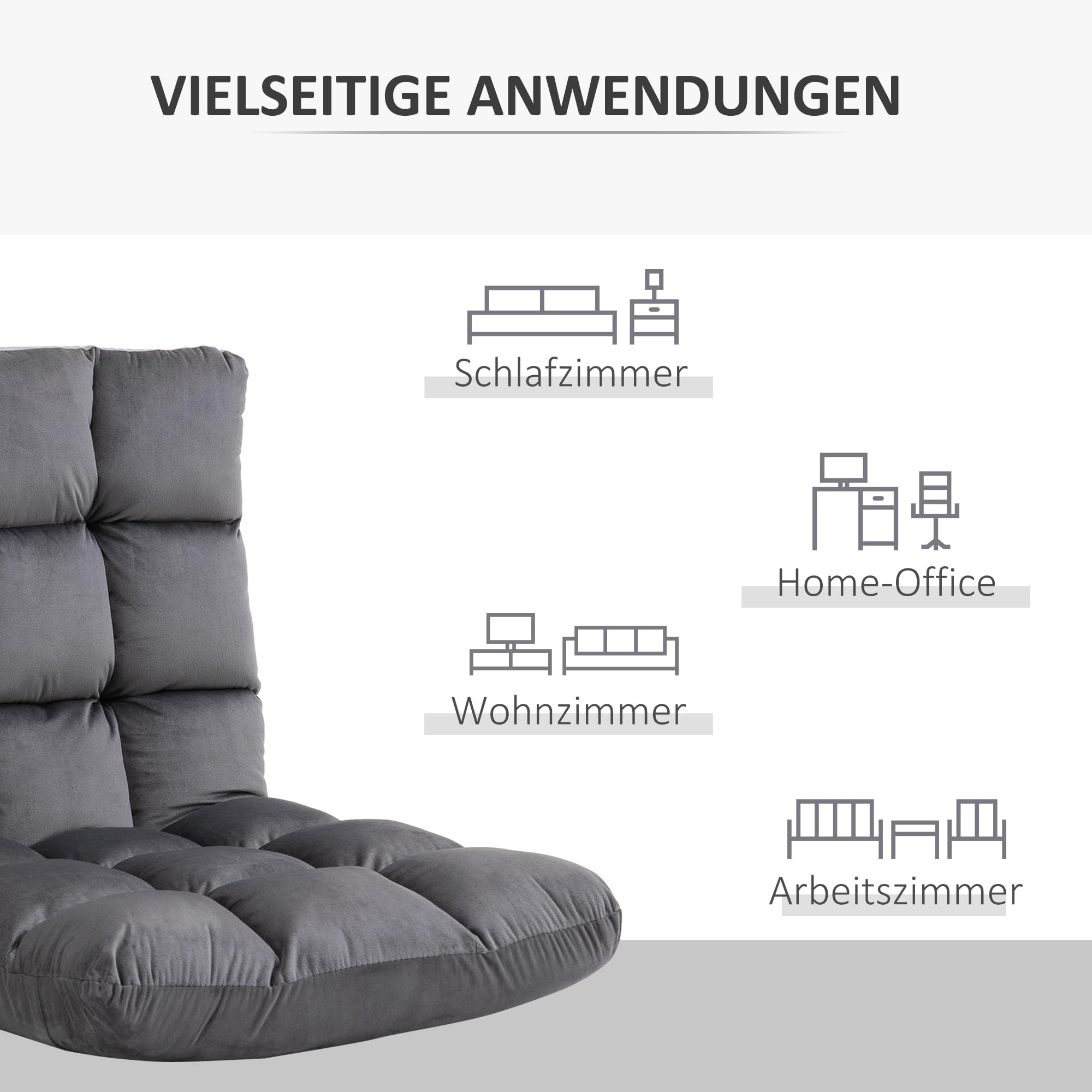 HOMCOM Bodenstuhl Faltbar mit Liegefunktion, Dunkelgrau