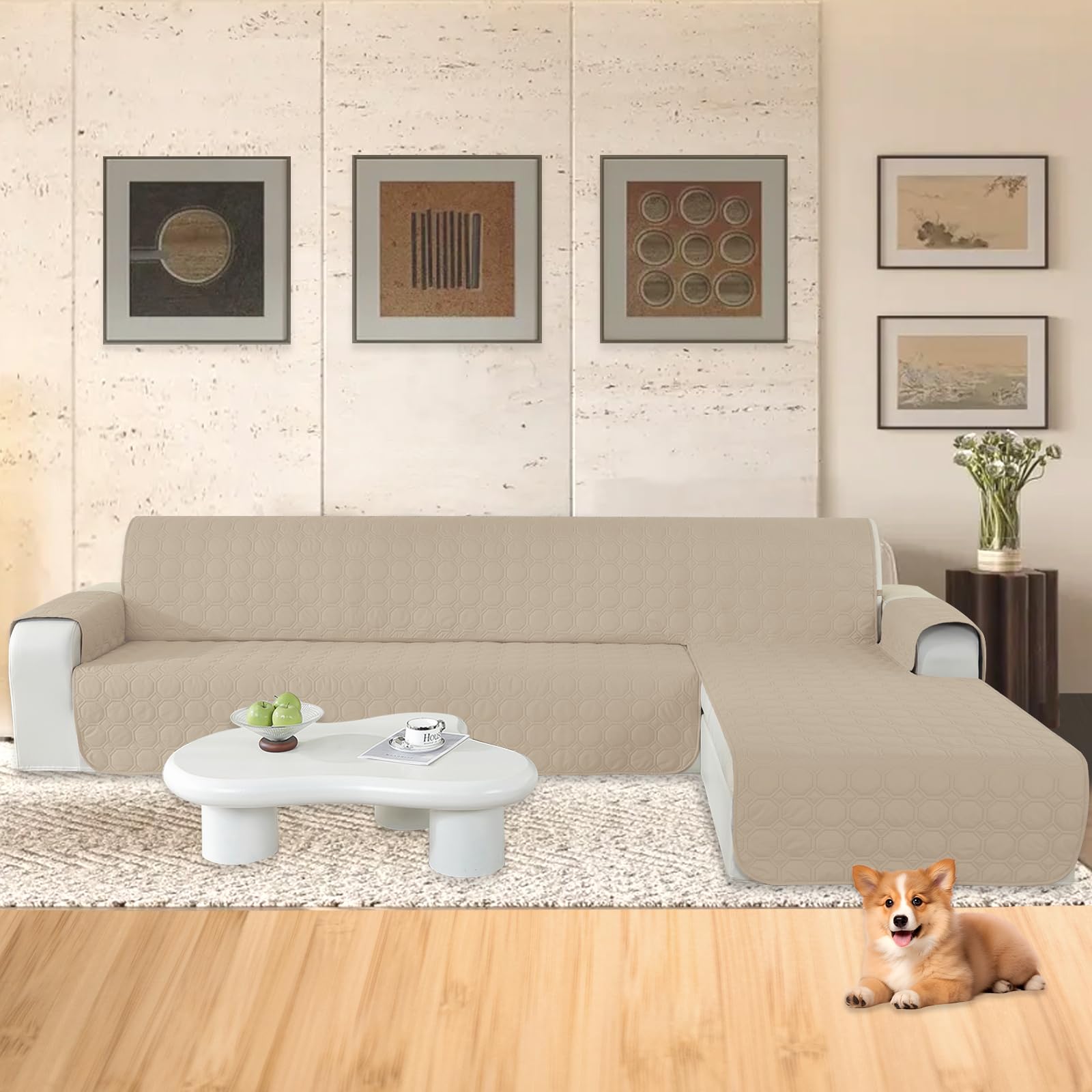 Ystyle Copridivano Impermeabile con Penisola 2 Posti (L 210 CM), Copridivano Angolare Destra/Sinistra Universale Reversibile, Copridivano Chaise longue Antigraffio Antimacchia, Beige